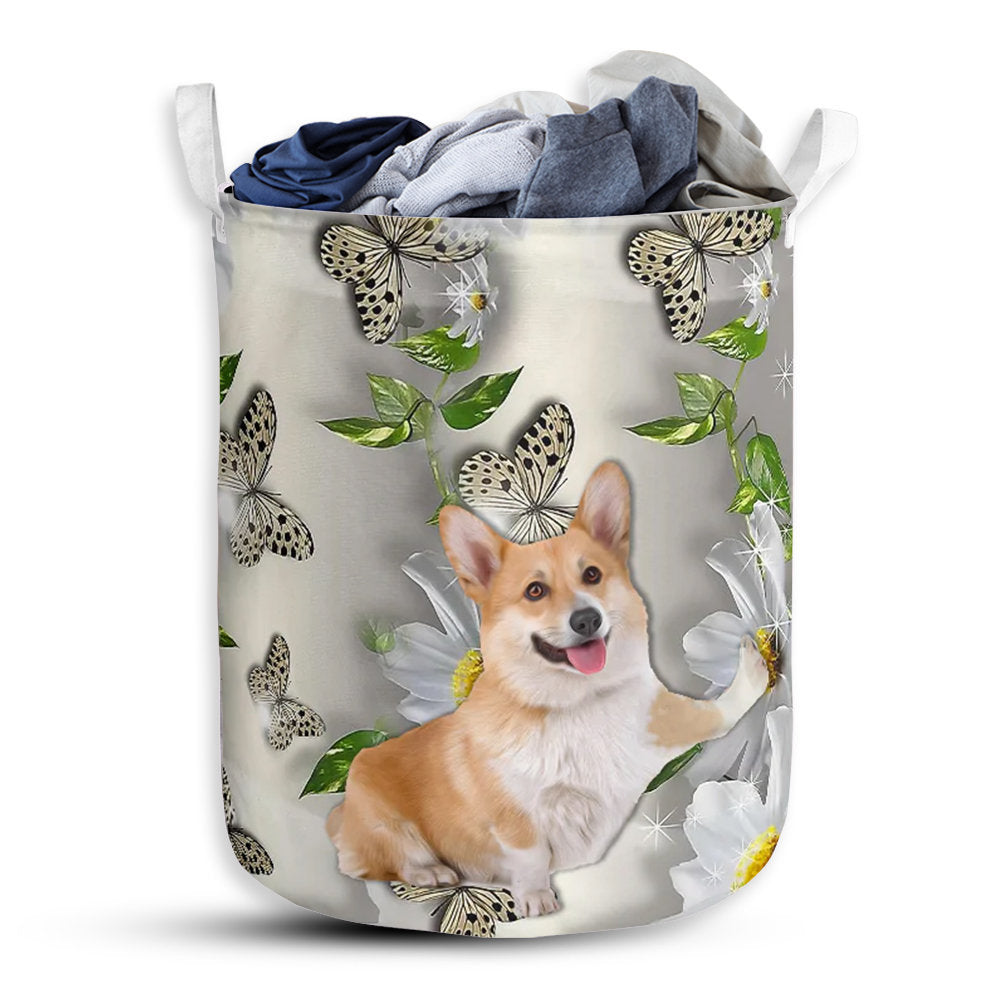 S: 17.72”x13.78” (45x35 cm) Corgi Oil Painting - Laundry Basket - Owls Matrix LTD