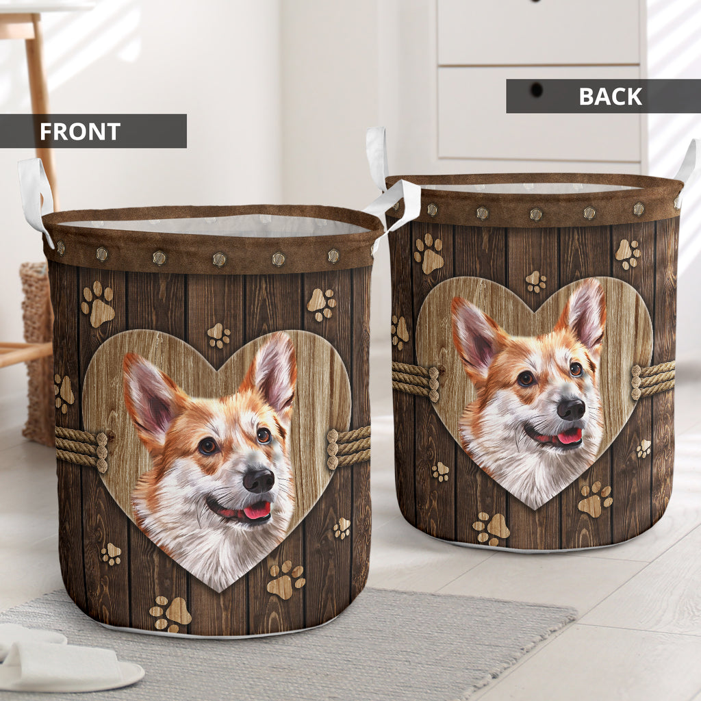 Corgi On Rope Wood Style - Laundry Basket - Owls Matrix LTD
