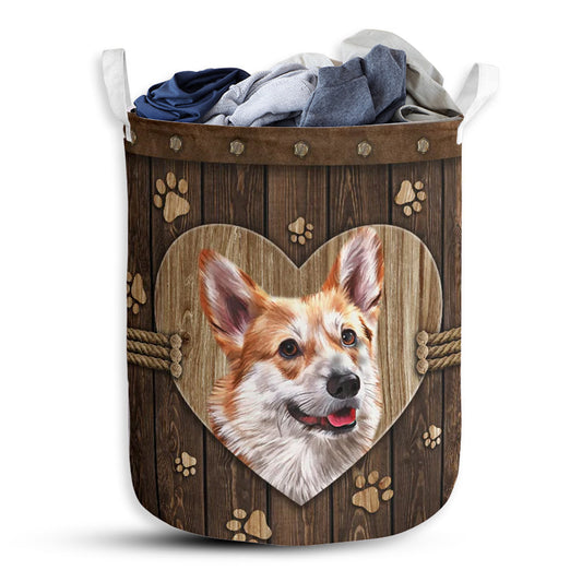 S: 17.72”x13.78” (45x35 cm) Corgi On Rope Wood Style - Laundry Basket - Owls Matrix LTD