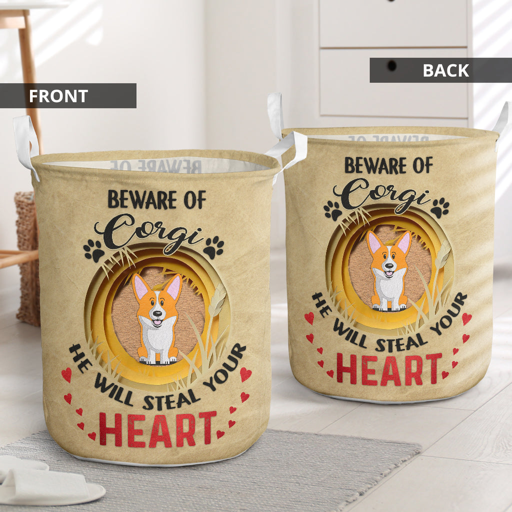 Corgi Beware Of Corgi Paper - Laundry Basket - Owls Matrix LTD
