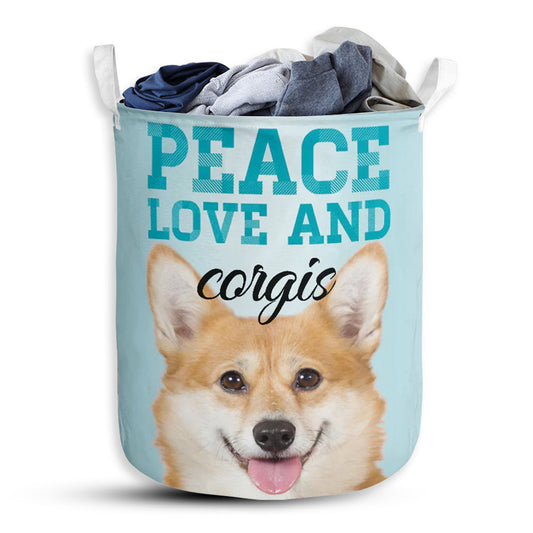 S: 17.72”x13.78” (45x35 cm) Corgi Peace Love - Laundry Basket - Owls Matrix LTD