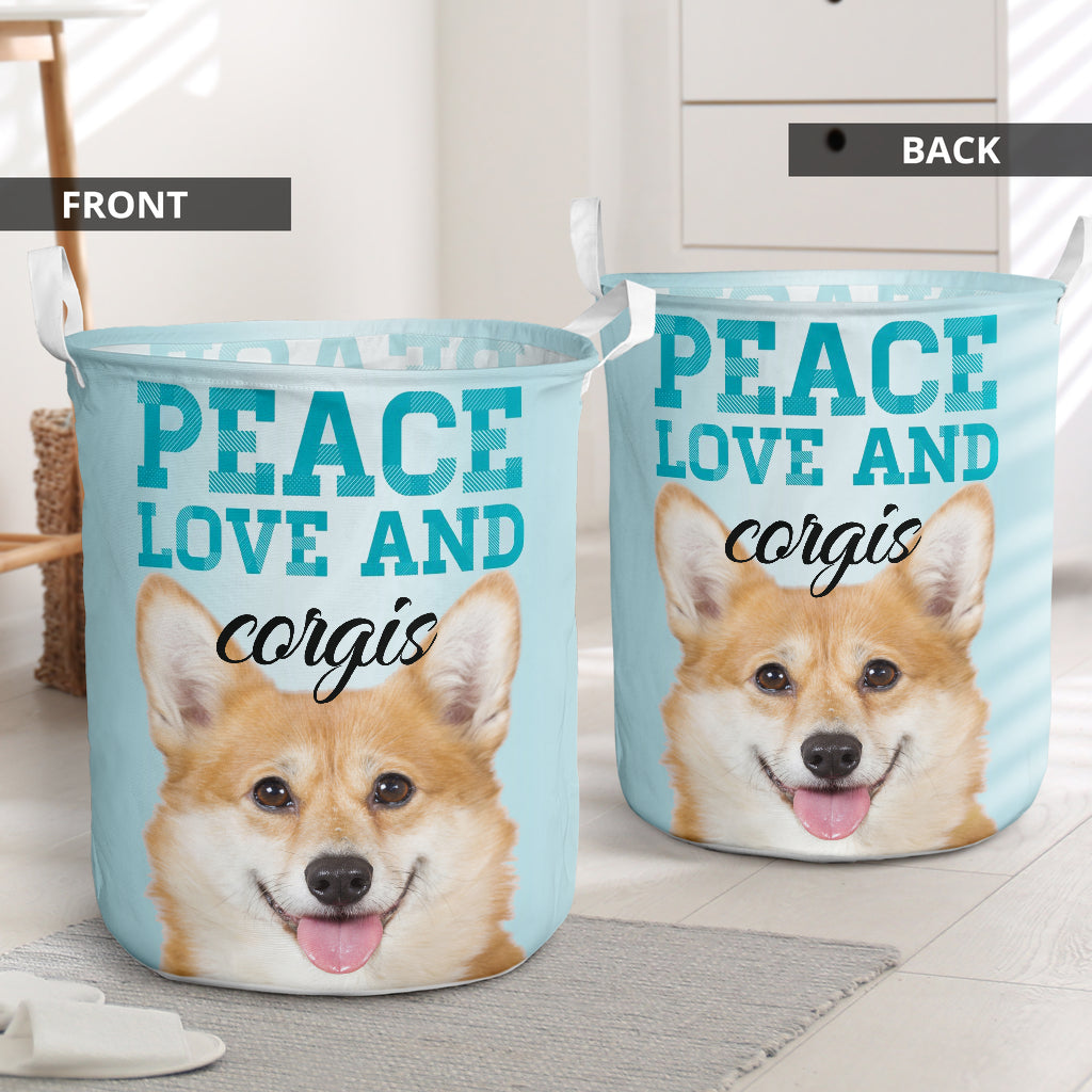 Corgi Peace Love - Laundry Basket - Owls Matrix LTD