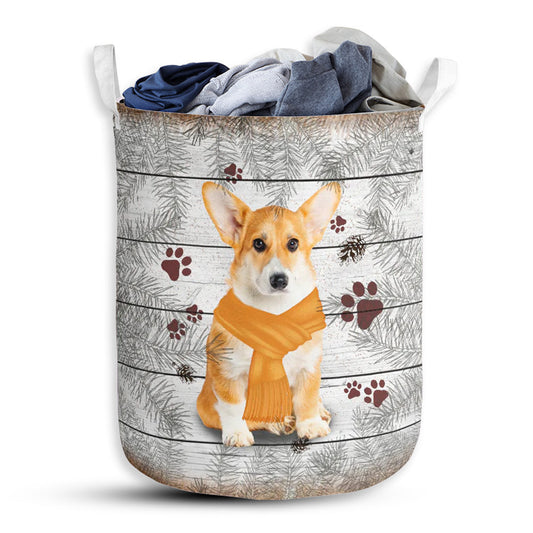 S: 17.72”x13.78” (45x35 cm) Corgi Pine Needles - Laundry Basket - Owls Matrix LTD
