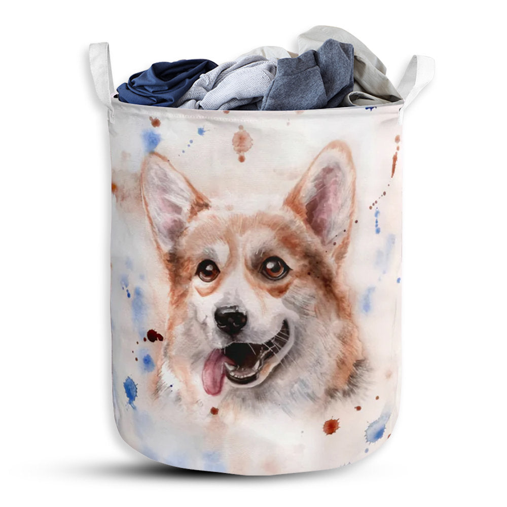 S: 17.72”x13.78” (45x35 cm) Corgi Portrait Basic Style - Laundry Basket - Owls Matrix LTD