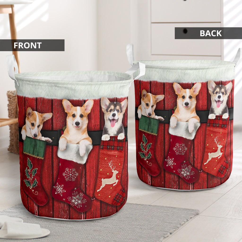 Corgi Stocking Noel - Laundry Basket - Owls Matrix LTD