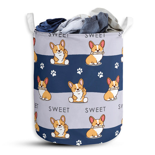 S: 17.72”x13.78” (45x35 cm) Corgi Sweet Basic Style - Laundry Basket - Owls Matrix LTD