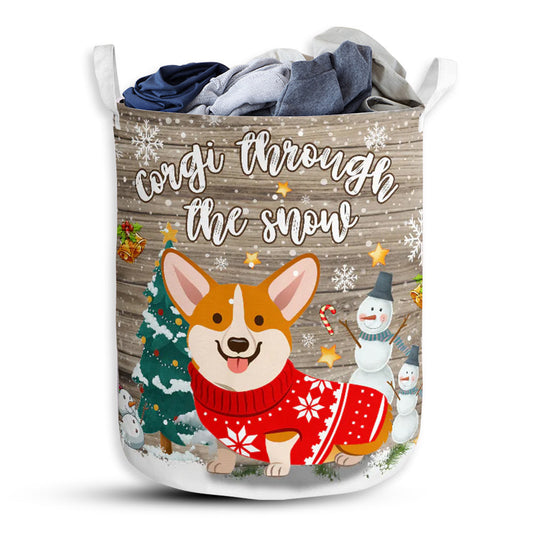 S: 17.72”x13.78” (45x35 cm) Corgi Through The Snow - Laundry Basket - Owls Matrix LTD