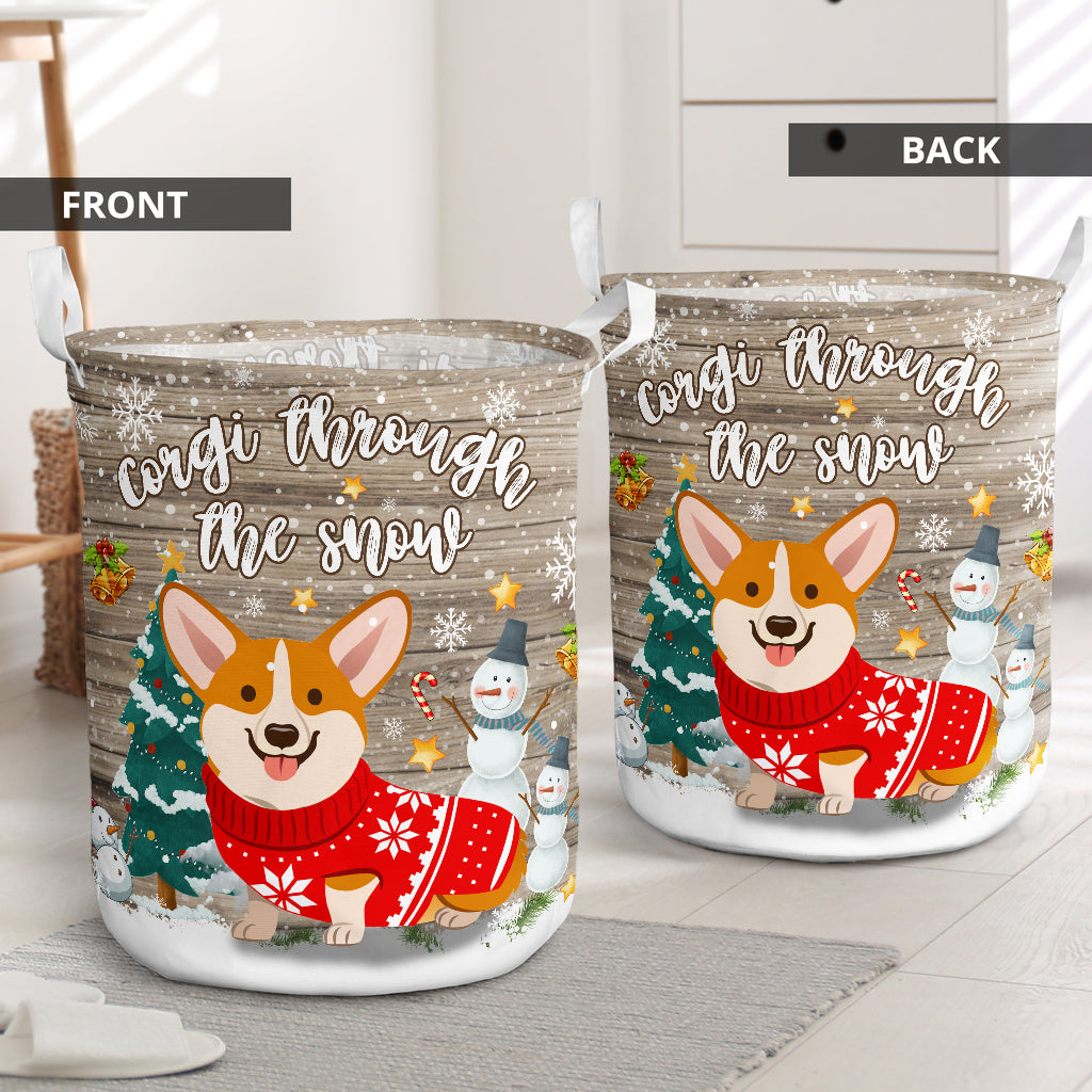 Corgi Through The Snow - Laundry Basket - Owls Matrix LTD