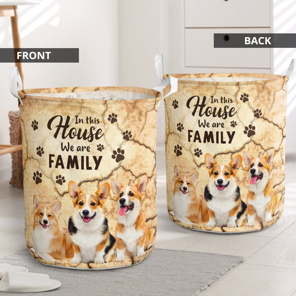 Corgi Tracked Wall We Are Family - Laundry Basket - Owls Matrix LTD