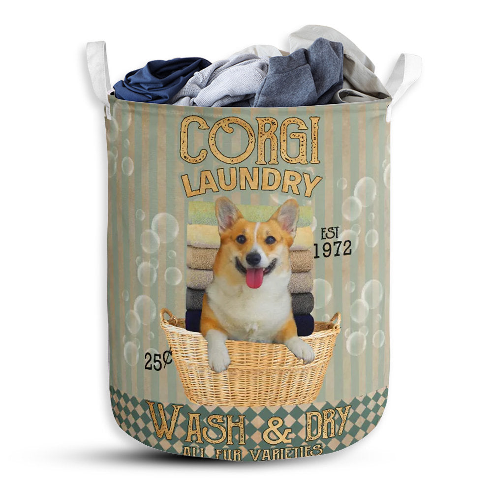 S: 17.72”x13.78” (45x35 cm) Corgi Wash And Dry - Laundry Basket - Owls Matrix LTD