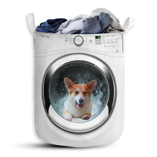 S: 17.72”x13.78” (45x35 cm) Corgi Washing Machine - Laundry Basket - Owls Matrix LTD