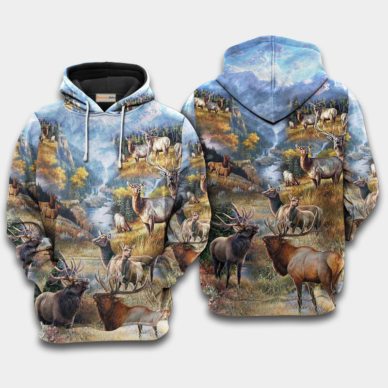 Country Elk Nature Art – 3D Hoodie