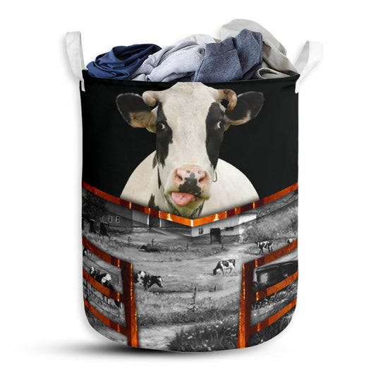 Cow Background Basic Style - Laundry Basket - Owls Matrix LTD