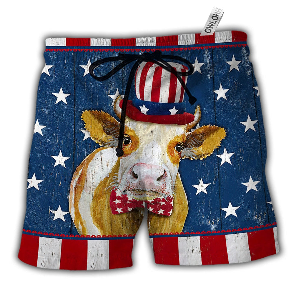 Beach Short / Adults / S Cow Independence Day Funny - Beach Short - Owls Matrix LTD