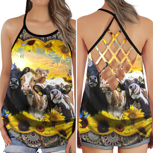 Cow Farm Floral Cute Collection – Hollow Tank Top