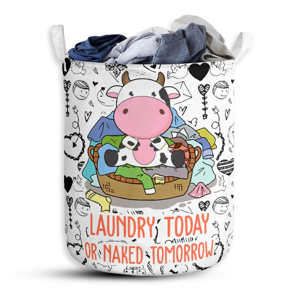 Cow Love Pattern Laundry Today - Laundry Basket - Owls Matrix LTD