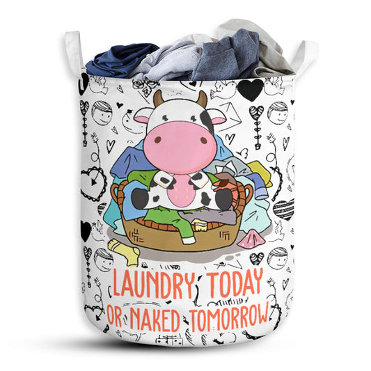 Cow Love Pattern Laundry Today - Laundry Basket - Owls Matrix LTD