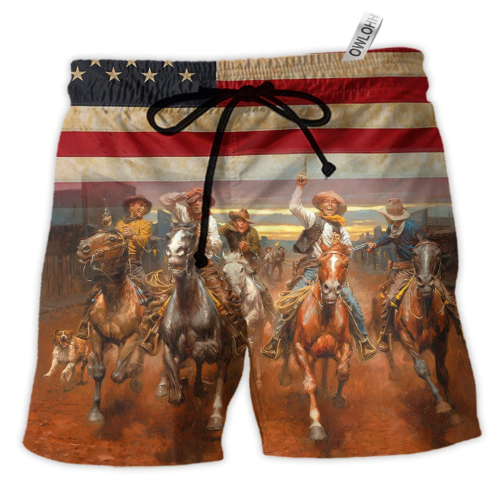 Beach Short / Adults / S Cowboy Happy On Independence Day - Beach Short - Owls Matrix LTD