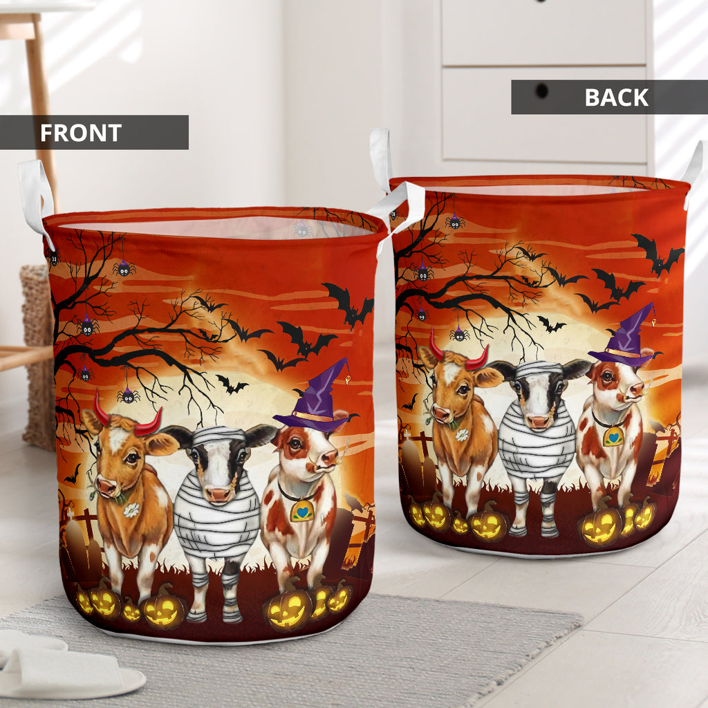 Cow Halloween Moon - Laundry Basket - Owls Matrix LTD