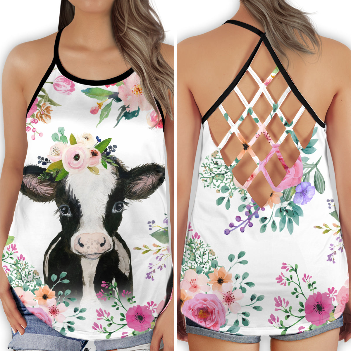 Cow Love Farm Life Cute Animal Aesthetic Style - Hollow Tank Top