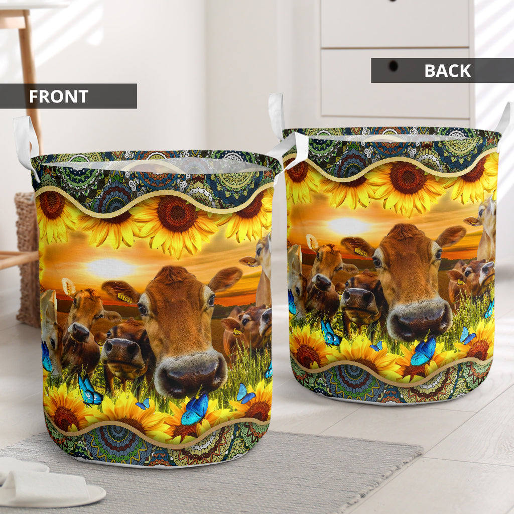 Cow Sunflower Mandala - Laundry Basket - Owls Matrix LTD