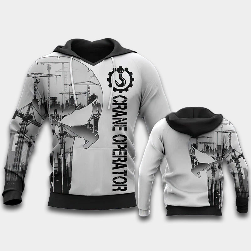 Crane Operator White Art – 3D Hoodie
