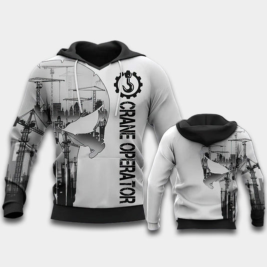 Crane Operator White Art – 3D Hoodie
