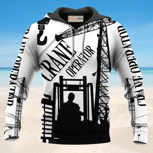 Crane Operator Black And White Art – 3D Hoodie