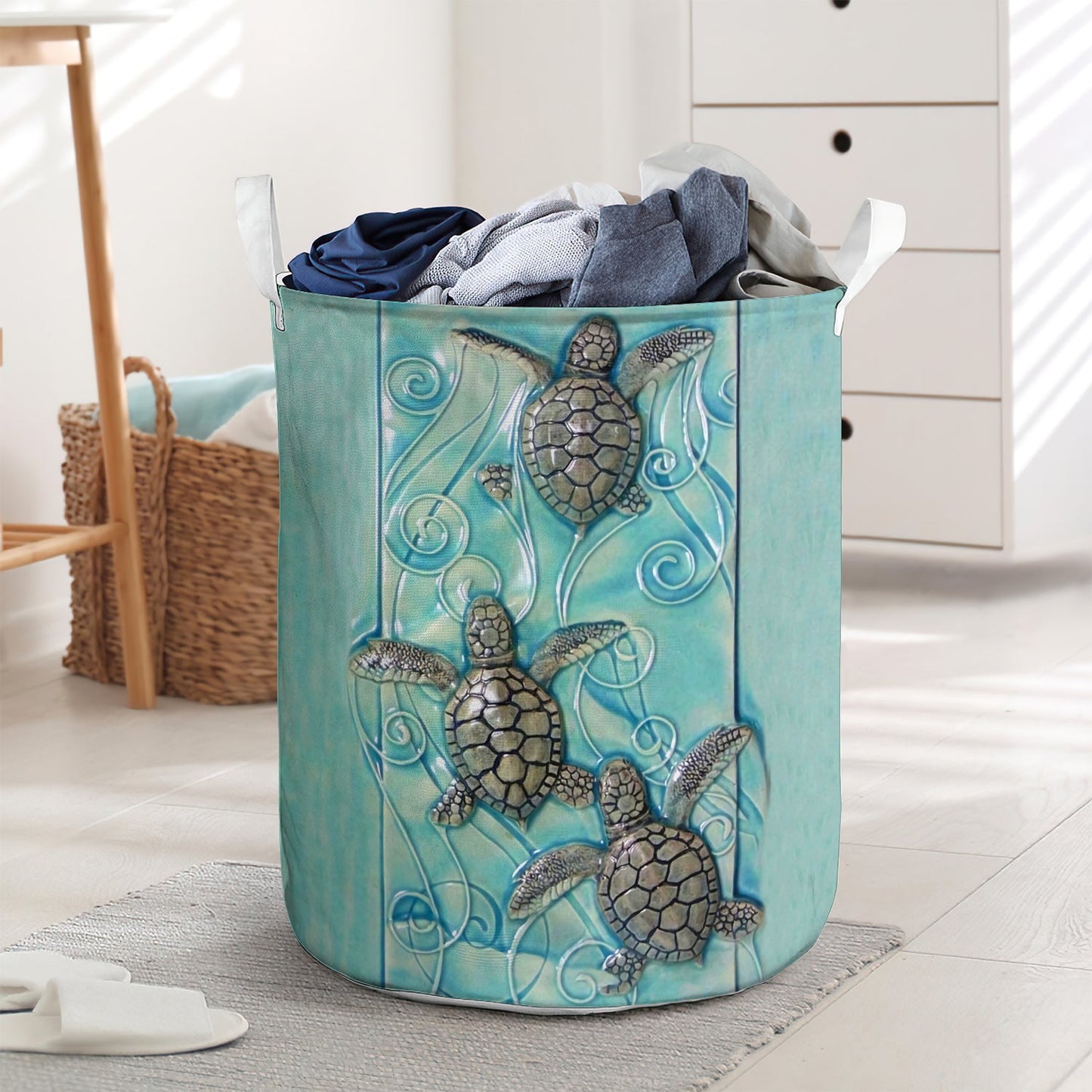 Creamic turtle with ocean - Laundry basket - LAUB10TNH280222 - Owls Matrix LTD