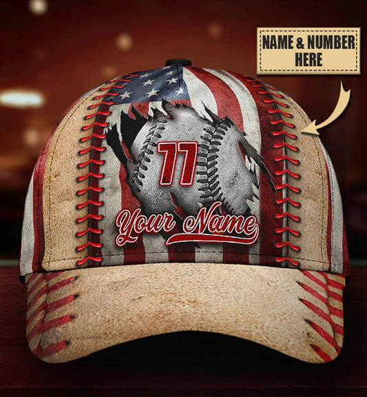 Custom Baseball Crack US Flag – Classic Cap