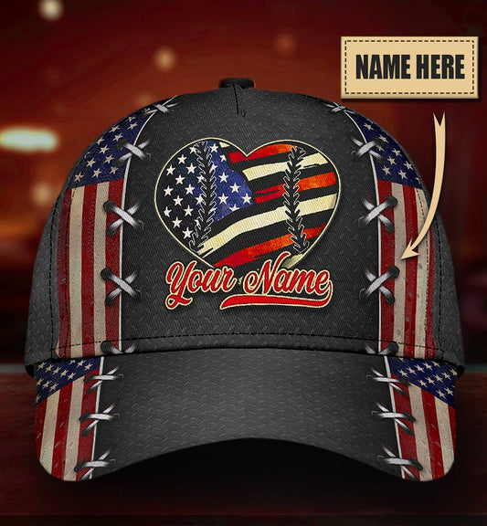 Custom Baseball Mom Heart American Flag – Classic Cap