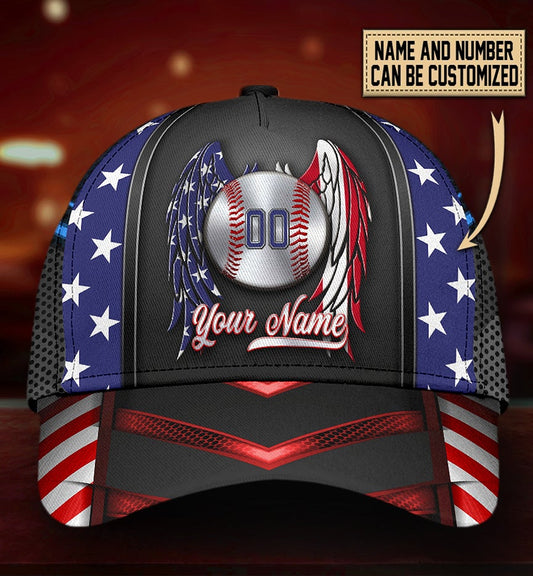 Custom Baseball Wings Flag Personalized Name Number – Classic Cap