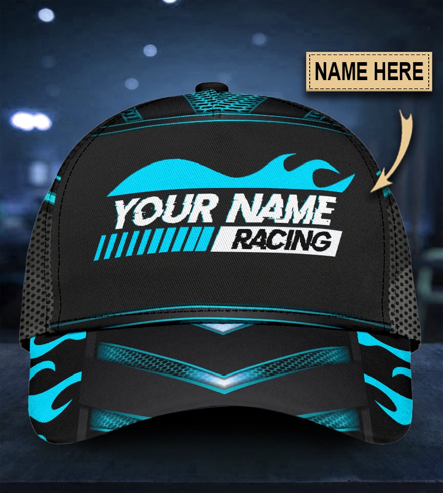 Custom Blue Neon Racing Personalized Name – Classic Cap