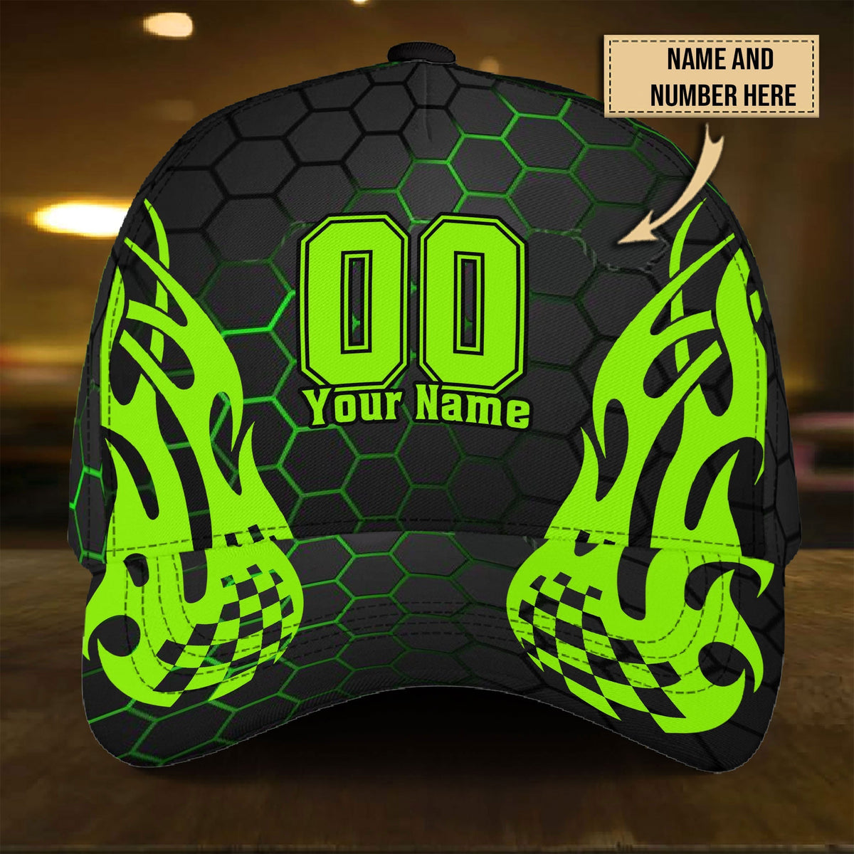 Custom Green Neon Racing Personalized Name – Classic Cap
