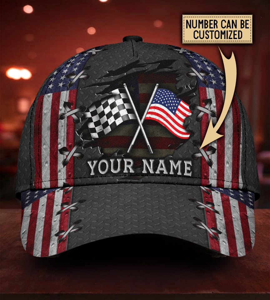 Custom Name Racing American Flag 1 – Classic Cap