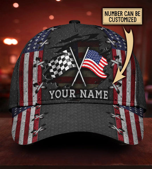 Custom Name Racing American Flag 1 – Classic Cap