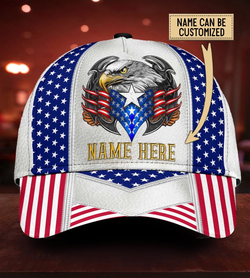 Custom White Eagle American Flag Name – Classic Cap