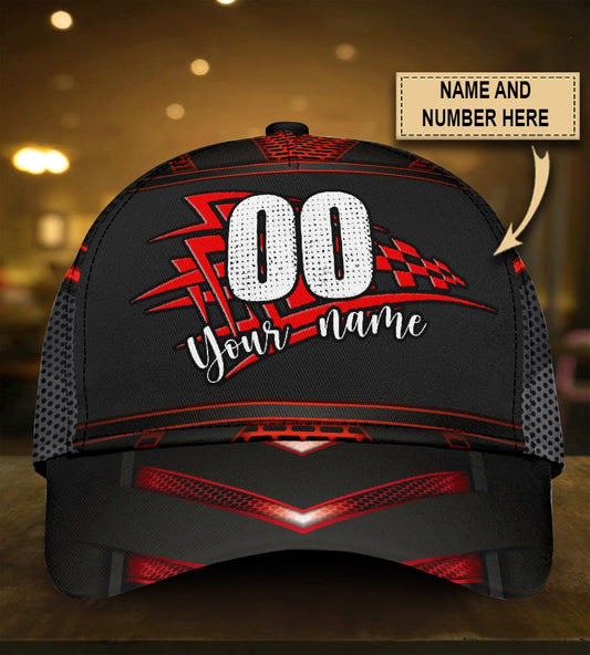 Custom Red Checked Racing Personalized Name Number – Classic Cap