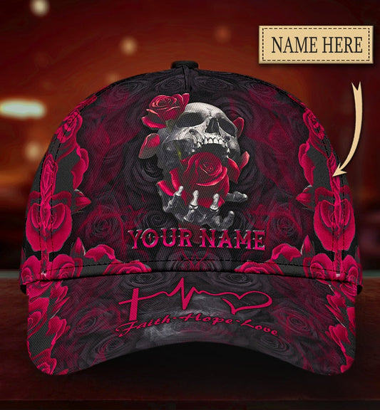 Custom Skull Roses Faith Hope Love – Classic Cap