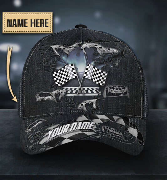 Custom Torn Pattern Racing Personalized Name – Classic Cap
