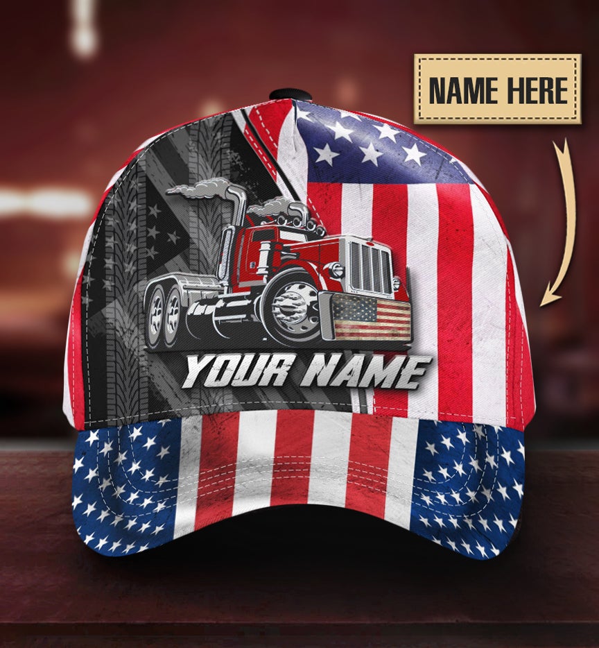 Custom Truck Driver American Flag Personalized Name – Classic Cap
