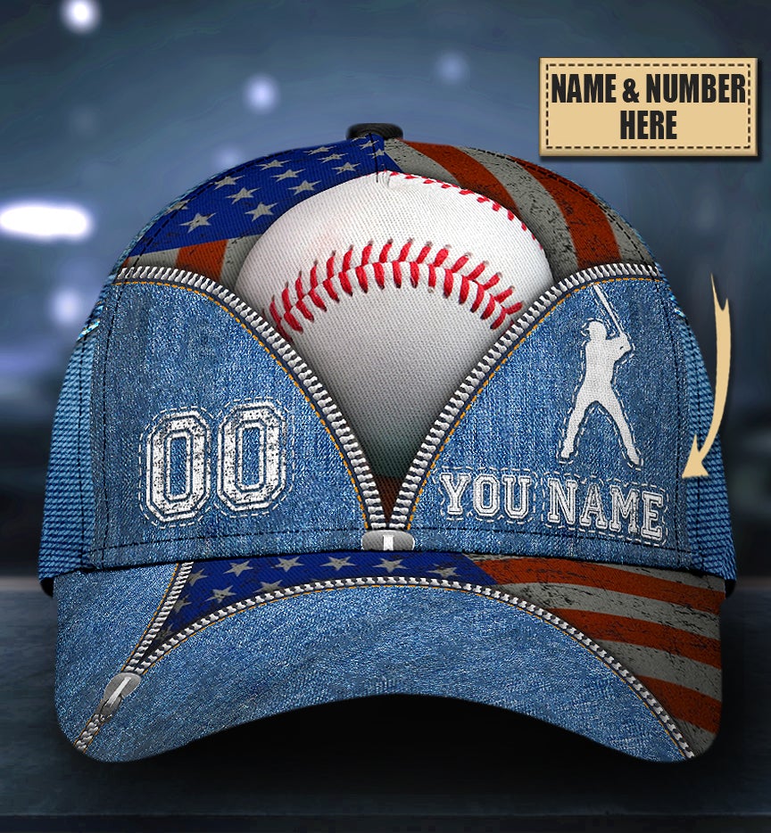 Custom Zipper Baseball Personalized Name Number – Classic Cap