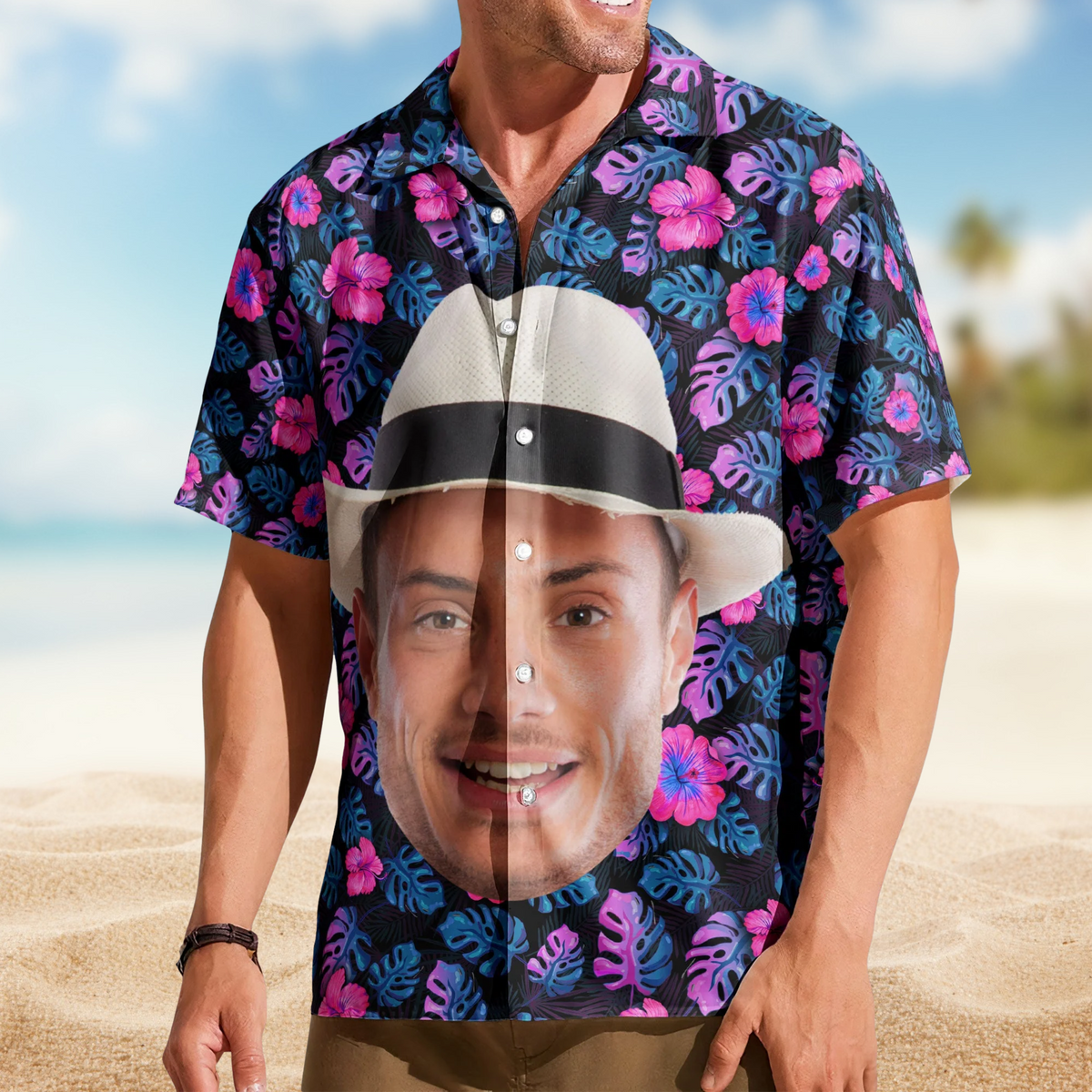 Custom Big Face Funny Photo Tropical Hawaii - Custom Photo Hawaiian Shirt