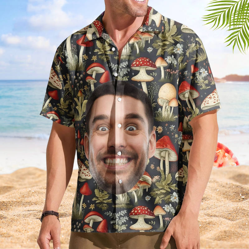 Custom Face Photo Funny with Magic Mushrooms Design – Custom Photo Hawaiian Shirts