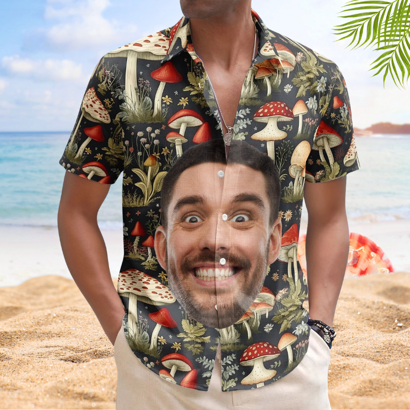 Custom Face Photo Funny with Magic Mushrooms Design – Custom Photo Hawaiian Shirts