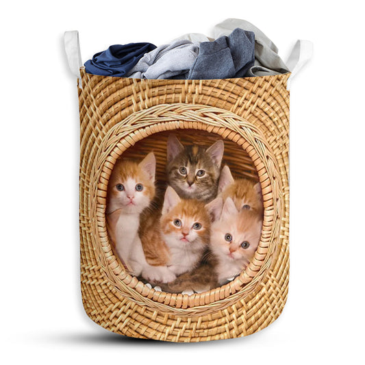 S: 17.72”x13.78” (45x35 cm) Cat Bamboo Wave Lovely - Laundry Basket - Owls Matrix LTD