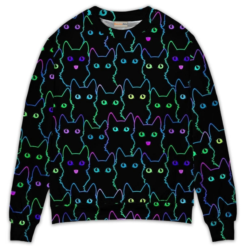 Cute Little Kitten Neon Art – Sweater - Ugly Christmas Sweater