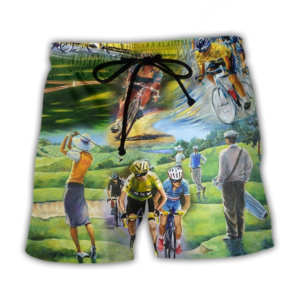 Cycling And Golf Abstract Painting Lover - Beach Short