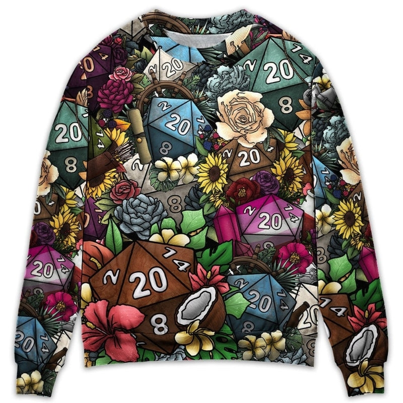 D20 Dice Floral Hippie Fantasy Art – Sweater - Ugly Christmas Sweater