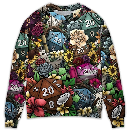 D20 Dice Floral Hippie Fantasy Art – Sweater - Ugly Christmas Sweater